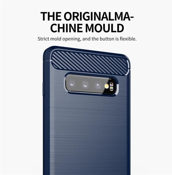 Deksel til Samsung Galaxy S10 4G Beskyttelsesdeksel av fleksibelt TPU-silikon i rustfritt stål-karbonfiberutseende