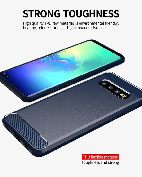 Deksel til Samsung Galaxy S10 4G Beskyttelsesdeksel av fleksibelt TPU-silikon i rustfritt stål-karbonfiberutseende