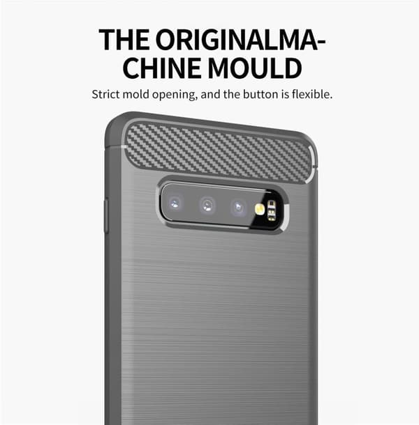 Deksel til Samsung Galaxy S10 4G Beskyttelsesdeksel av fleksibelt TPU-silikon i rustfritt stål-karbonfiberutseende