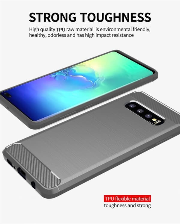 Deksel til Samsung Galaxy S10 4G Beskyttelsesdeksel av fleksibelt TPU-silikon i rustfritt stål-karbonfiberutseende