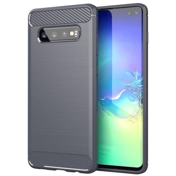 Deksel til Samsung Galaxy S10 4G Beskyttelsesdeksel av fleksibelt TPU-silikon i rustfritt stål-karbonfiberutseende