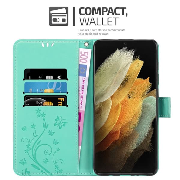 Deksel til Samsung Galaxy S21 ULTRA Lommebokdeksel i blomster design med magnetisk lukking, stativfunksjon og kortplasser