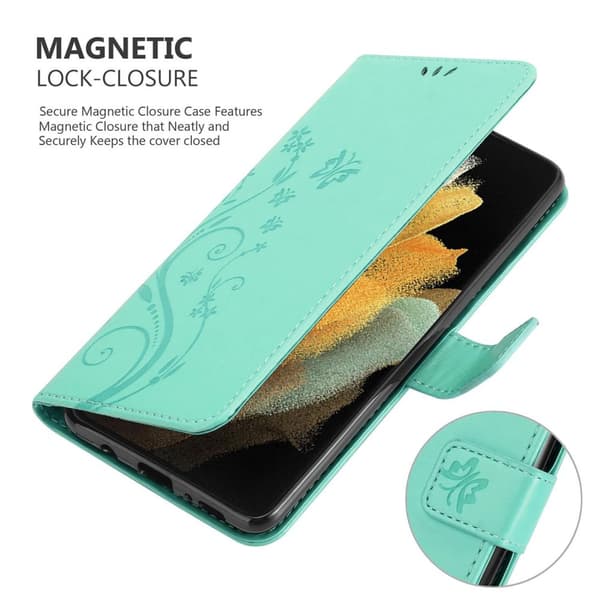 Deksel til Samsung Galaxy S21 ULTRA Lommebokdeksel i blomster design med magnetisk lukking, stativfunksjon og kortplasser
