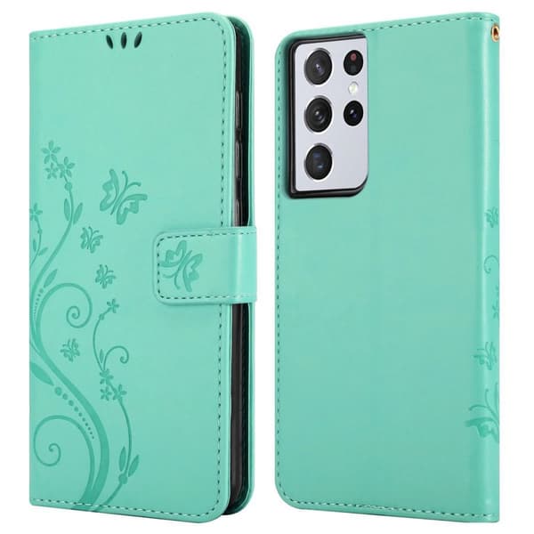 Deksel til Samsung Galaxy S21 ULTRA Lommebokdeksel i blomster design med magnetisk lukking, stativfunksjon og kortplasser