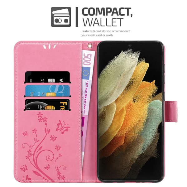 Deksel til Samsung Galaxy S21 ULTRA Lommebokdeksel i blomster design med magnetisk lukking, stativfunksjon og kortplasser