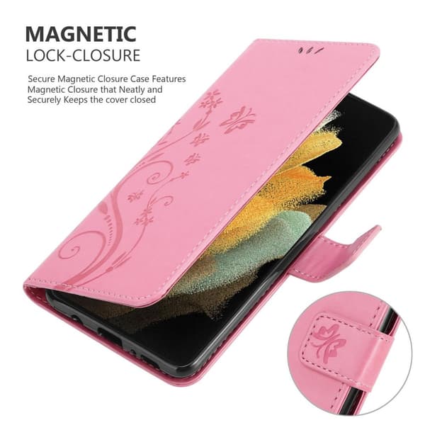 Deksel til Samsung Galaxy S21 ULTRA Lommebokdeksel i blomster design med magnetisk lukking, stativfunksjon og kortplasser