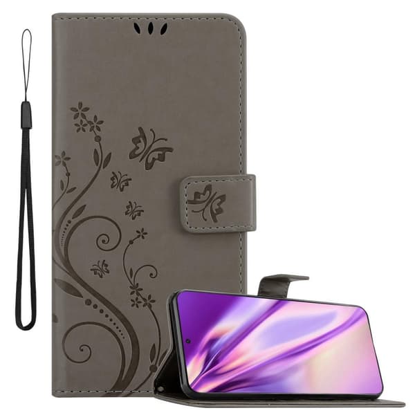 Deksel til Samsung Galaxy S21 ULTRA Lommebokdeksel i blomster design med magnetisk lukking, stativfunksjon og kortplasser BLOMSTER GRÅ
