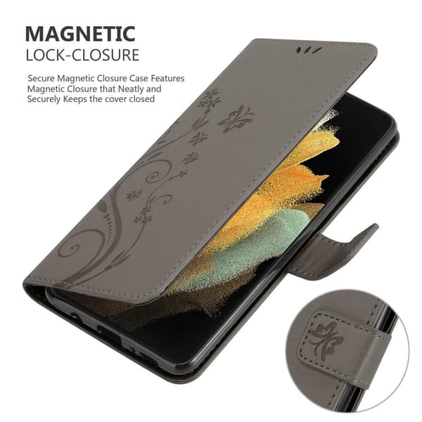 Deksel til Samsung Galaxy S21 ULTRA Lommebokdeksel i blomster design med magnetisk lukking, stativfunksjon og kortplasser