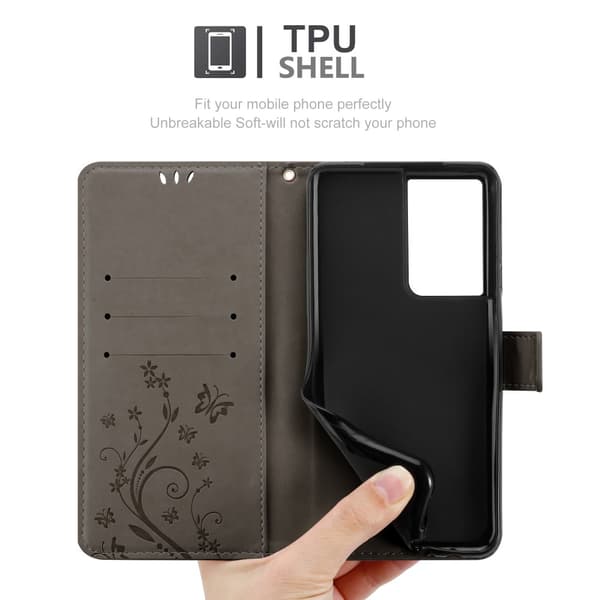 Deksel til Samsung Galaxy S21 ULTRA Lommebokdeksel i blomster design med magnetisk lukking, stativfunksjon og kortplasser