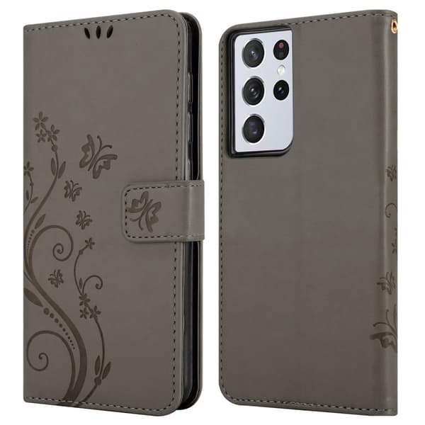 Deksel til Samsung Galaxy S21 ULTRA Lommebokdeksel i blomster design med magnetisk lukking, stativfunksjon og kortplasser
