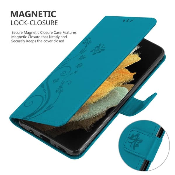 Deksel til Samsung Galaxy S21 ULTRA Lommebokdeksel i blomster design med magnetisk lukking, stativfunksjon og kortplasser