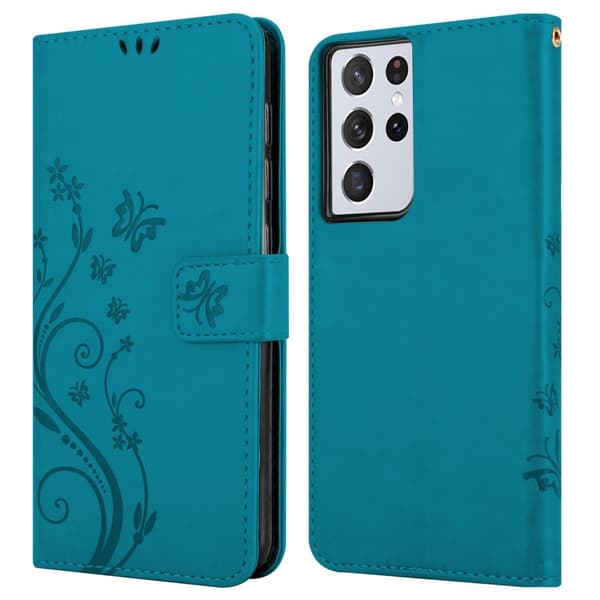 Deksel til Samsung Galaxy S21 ULTRA Lommebokdeksel i blomster design med magnetisk lukking, stativfunksjon og kortplasser