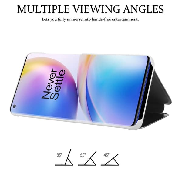 Etui for OnePlus 8 PRO Deksel Clear View Mirror Beskyttelsesetui med stativfunksjon 360 graders beskyttelse