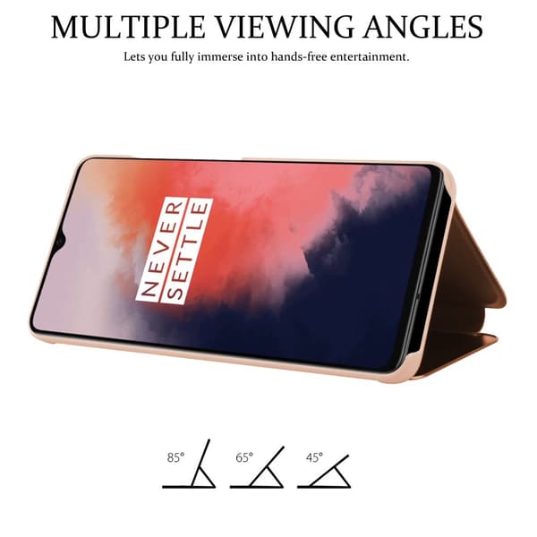 OnePlus 7T Skal Plånboksfodral Clear View Mirror Skyddsomslag med standfunktion 360 graders skydd