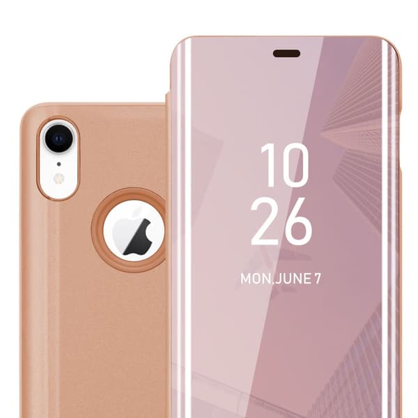 Etui for iPhone XR Deksel Clear View Mirror Beskyttelsesetui med stativfunksjon 360 graders beskyttelse
