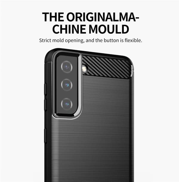 Samsung Galaxy S21 FE Suojakuori Suojakotelo joustavasta TPU-silikonista ruostumattoman teräksen ja hiilikuidun näköisenä