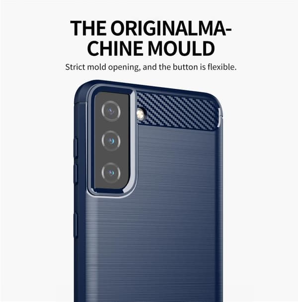 Samsung Galaxy S21 FE Suojakuori Suojakotelo joustavasta TPU-silikonista ruostumattoman teräksen ja hiilikuidun näköisenä