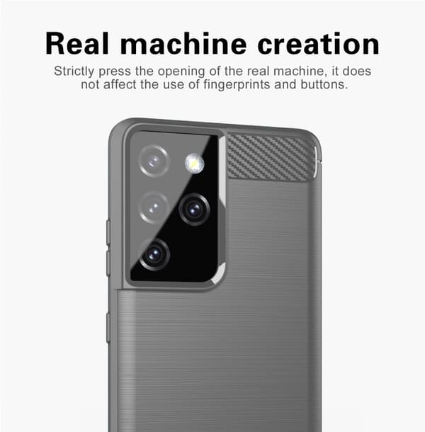 Samsung Galaxy S21 ULTRA Skal Fodral av flexibelt TPU-silikon i rostfritt stål-kolfiber-look Skyddsfodral