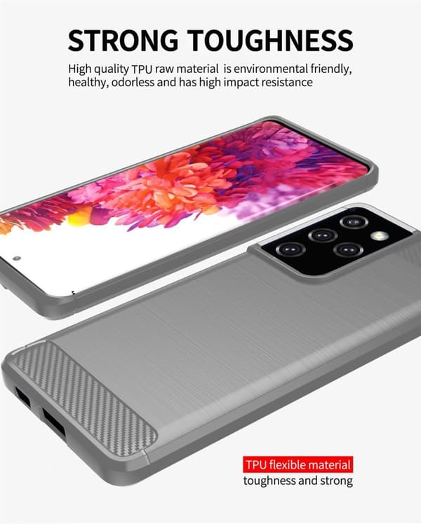 Samsung Galaxy S21 ULTRA Skal Fodral av flexibelt TPU-silikon i rostfritt stål-kolfiber-look Skyddsfodral
