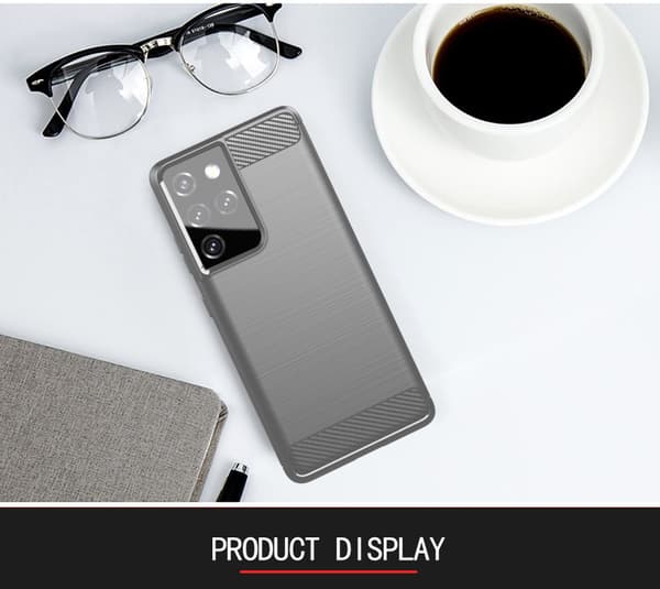 Samsung Galaxy S21 ULTRA Skal Fodral av flexibelt TPU-silikon i rostfritt stål-kolfiber-look Skyddsfodral