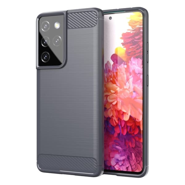 Samsung Galaxy S21 ULTRA Skal Fodral av flexibelt TPU-silikon i rostfritt stål-kolfiber-look Skyddsfodral
