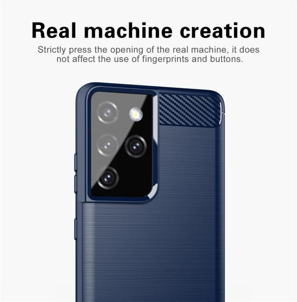 Samsung Galaxy S21 ULTRA Skal Fodral av flexibelt TPU-silikon i rostfritt stål-kolfiber-look Skyddsfodral
