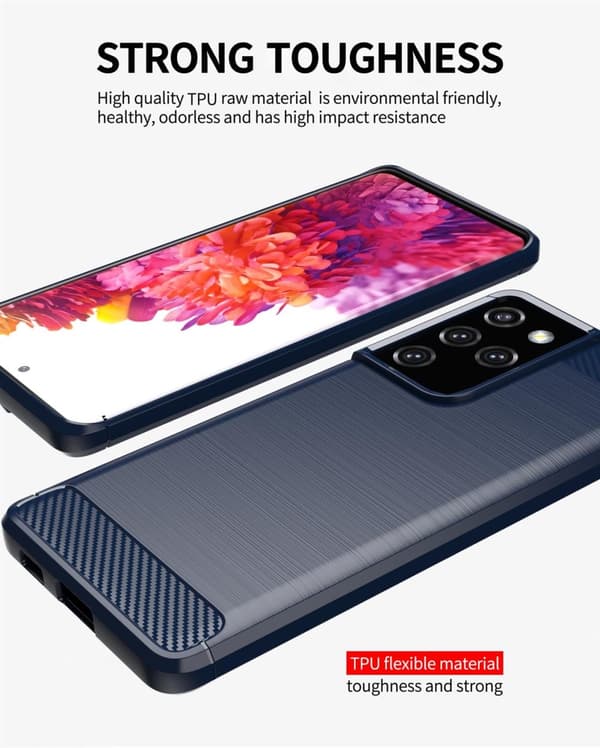 Samsung Galaxy S21 ULTRA Skal Fodral av flexibelt TPU-silikon i rostfritt stål-kolfiber-look Skyddsfodral