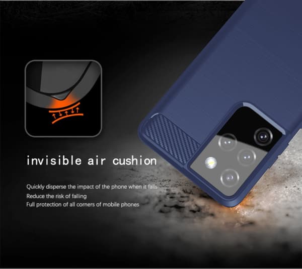 Samsung Galaxy S21 ULTRA Skal Fodral av flexibelt TPU-silikon i rostfritt stål-kolfiber-look Skyddsfodral