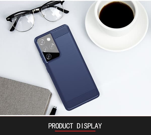 Samsung Galaxy S21 ULTRA Skal Fodral av flexibelt TPU-silikon i rostfritt stål-kolfiber-look Skyddsfodral