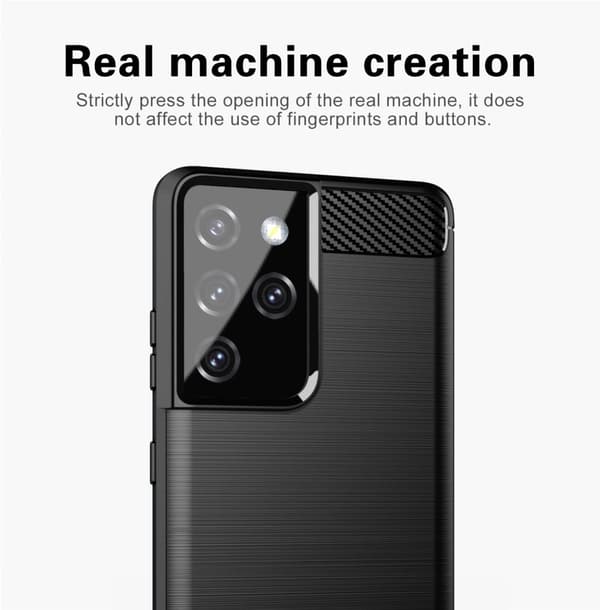 Samsung Galaxy S21 ULTRA Skal Fodral av flexibelt TPU-silikon i rostfritt stål-kolfiber-look Skyddsfodral