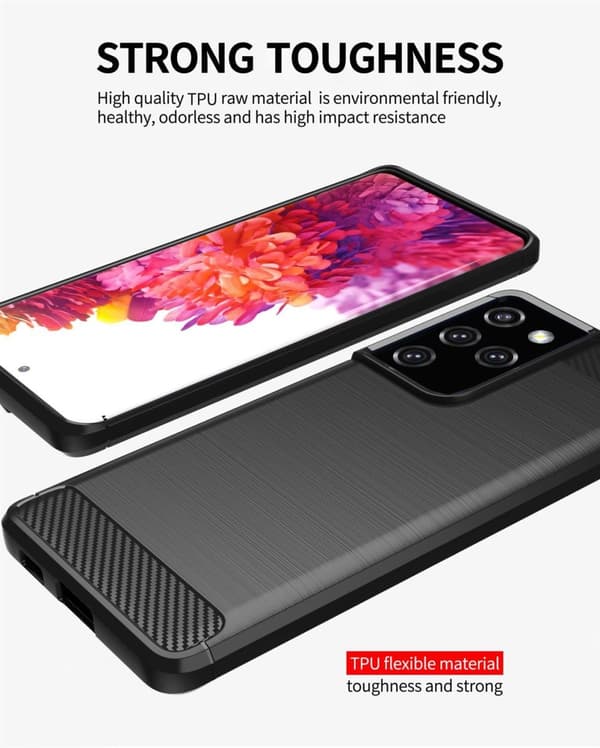 Samsung Galaxy S21 ULTRA Skal Fodral av flexibelt TPU-silikon i rostfritt stål-kolfiber-look Skyddsfodral