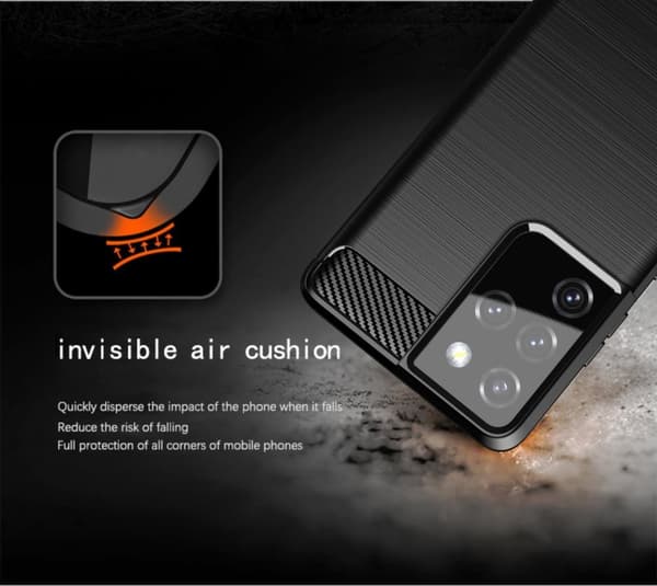 Samsung Galaxy S21 ULTRA Skal Fodral av flexibelt TPU-silikon i rostfritt stål-kolfiber-look Skyddsfodral