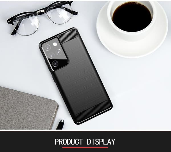 Samsung Galaxy S21 ULTRA Skal Fodral av flexibelt TPU-silikon i rostfritt stål-kolfiber-look Skyddsfodral