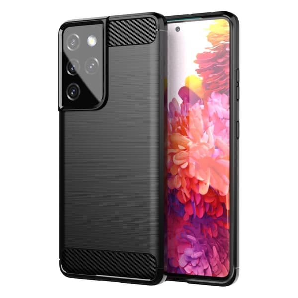 Samsung Galaxy S21 ULTRA Skal Fodral av flexibelt TPU-silikon i rostfritt stål-kolfiber-look Skyddsfodral