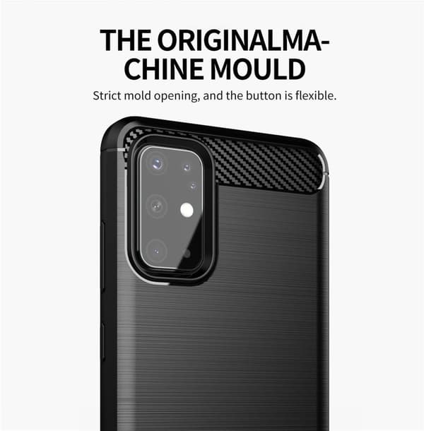 Deksel til Samsung Galaxy S20 Beskyttelsesdeksel av fleksibelt TPU-silikon i rustfritt stål-karbonfiberutseende