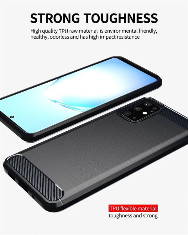 Deksel til Samsung Galaxy S20 Beskyttelsesdeksel av fleksibelt TPU-silikon i rustfritt stål-karbonfiberutseende