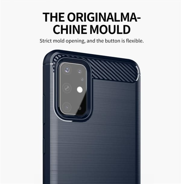 Deksel til Samsung Galaxy S20 Beskyttelsesdeksel av fleksibelt TPU-silikon i rustfritt stål-karbonfiberutseende
