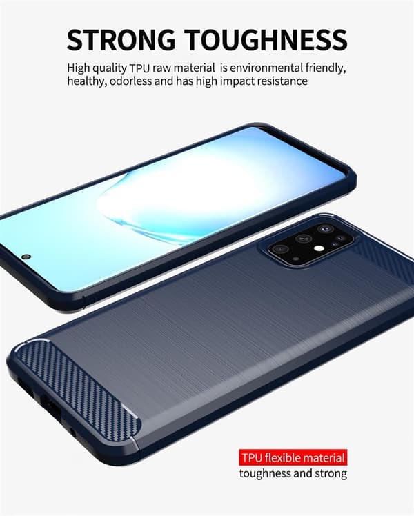 Deksel til Samsung Galaxy S20 Beskyttelsesdeksel av fleksibelt TPU-silikon i rustfritt stål-karbonfiberutseende