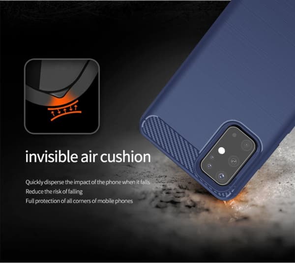 Deksel til Samsung Galaxy S20 Beskyttelsesdeksel av fleksibelt TPU-silikon i rustfritt stål-karbonfiberutseende
