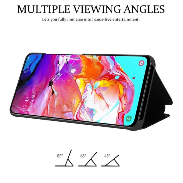 Samsung Galaxy A70 / A70s Lompakkokotelo Matkapuhelinkotelo Suojakuori Clear View Mirror Suojakotelo jalusta toiminto 360 asteen suojaus