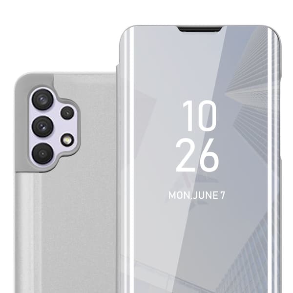 Etui for Samsung Galaxy A32 4G Deksel Clear View Mirror Beskyttelsesetui med stativfunksjon 360 graders beskyttelse