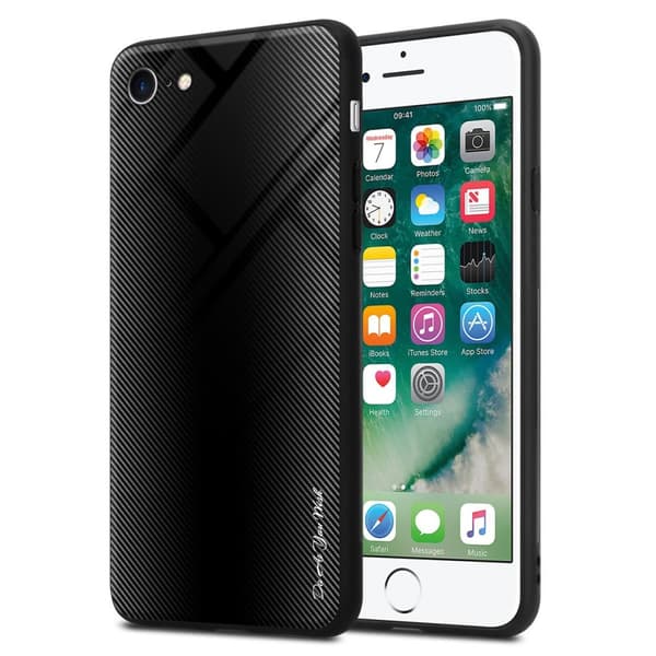Deksel til iPhone 7 / 7S / 8 / SE 2020 Stripe optics Silikondeskel laget av TPU-silikon og bakside av herdet glass OPAL SVART