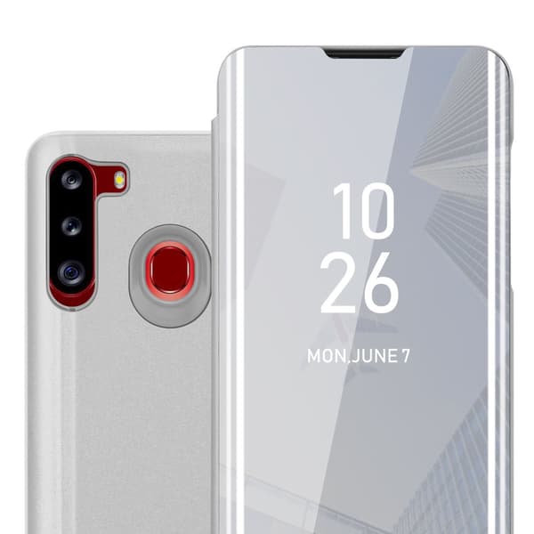 Samsung Galaxy A21 Lompakkokotelo Matkapuhelinkotelo Suojakuori Clear View Mirror Suojakotelo jalusta toiminto 360 asteen suojaus
