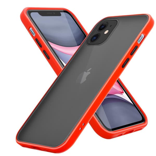 Deksel for iPhone 11 med TPU-silikon på innsiden og matt plast på baksiden Matt rød - svarte knapper