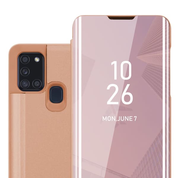 Etui for Samsung Galaxy A21s Deksel Clear View Mirror Beskyttelsesetui med stativfunksjon 360 graders beskyttelse