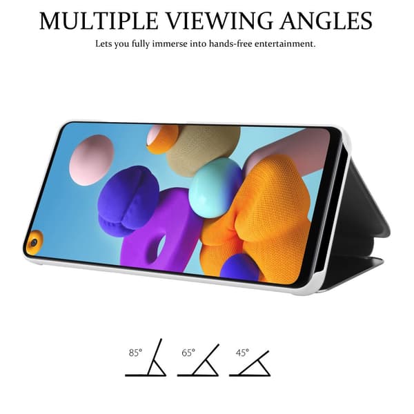 Etui for Samsung Galaxy A21s Deksel Clear View Mirror Beskyttelsesetui med stativfunksjon 360 graders beskyttelse