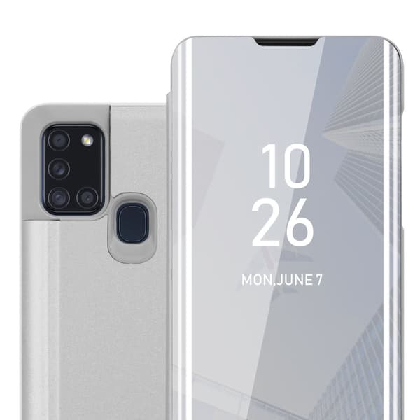 Etui for Samsung Galaxy A21s Deksel Clear View Mirror Beskyttelsesetui med stativfunksjon 360 graders beskyttelse