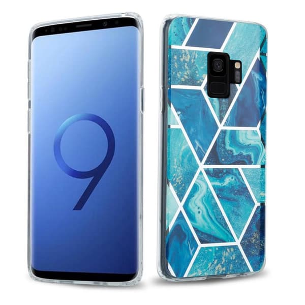Samsung Galaxy S9 PLUS Suojakotelo Suojakuori valmistettu TPU silikoni kuvio mosaiikki Blue Wave Marble No. 13