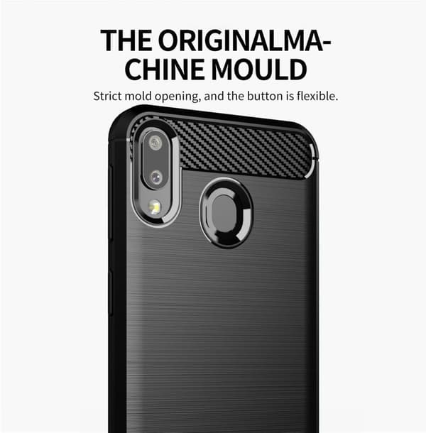 Samsung Galaxy A10e / A20e Skal Fodral av flexibelt TPU-silikon i rostfritt stål-kolfiber-look Skyddsfodral