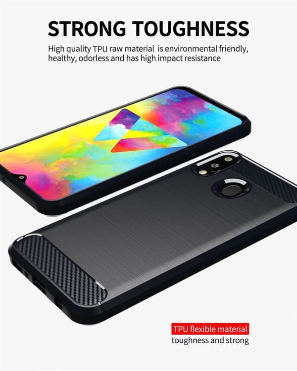 Samsung Galaxy A10e / A20e Skal Fodral av flexibelt TPU-silikon i rostfritt stål-kolfiber-look Skyddsfodral